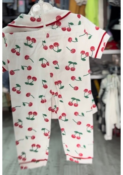 Kiraz Baskılı Kısa Kollu Düğmeli Pijama Takımı Kız Çocuk modelleri