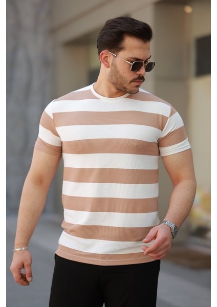 Erkek Çift Renk Pamuklu Örme Kumaş Kısa Kollu T-Shirt