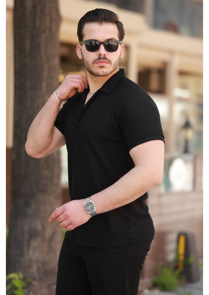 Erkek Ottoman Kumaş Apaj Yaka Kısa Kollu Gömlek fiyatları