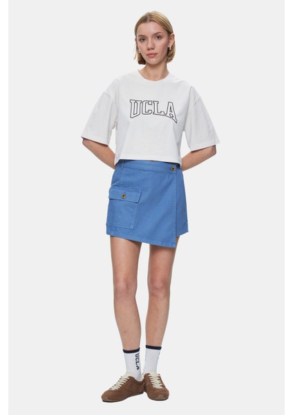 Lında Mavi Yıkamalı Denim Şort Etek Standard Fit Kadın Şort