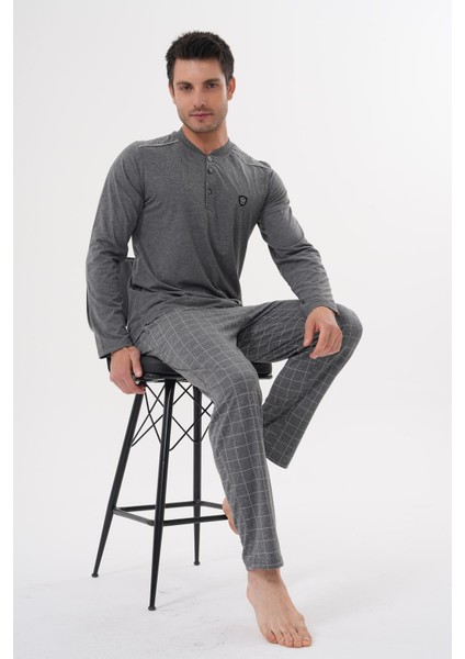 Mecit 2982 Füme Büyük Beden Uzun Kollu Erkek Pijama Takımı