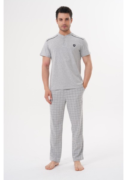 Mecit 2981 Gri Büyük Beden Kısa Kollu Erkek Pijama Takımı