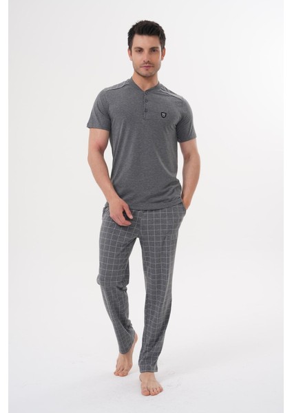 Mecit 2980 Füme Büyük Beden 3 Parça Erkek Şortlu Pijama Takımı