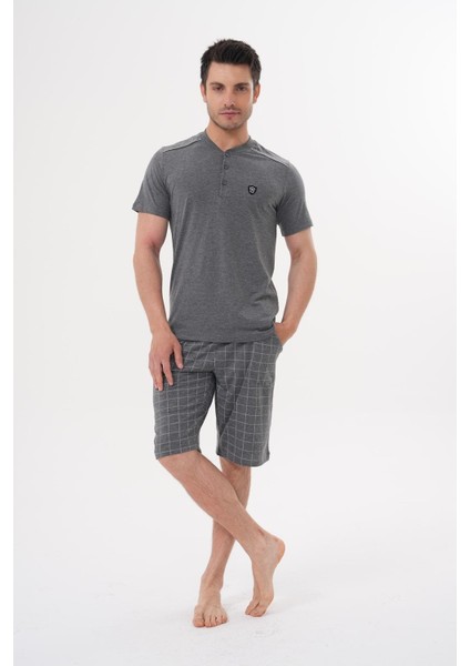 Mecit 2980 Füme Büyük Beden 3 Parça Erkek Şortlu Pijama Takımı