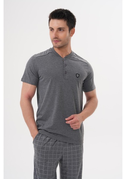 Mecit 2980 Füme Büyük Beden 3 Parça Erkek Şortlu Pijama Takımı