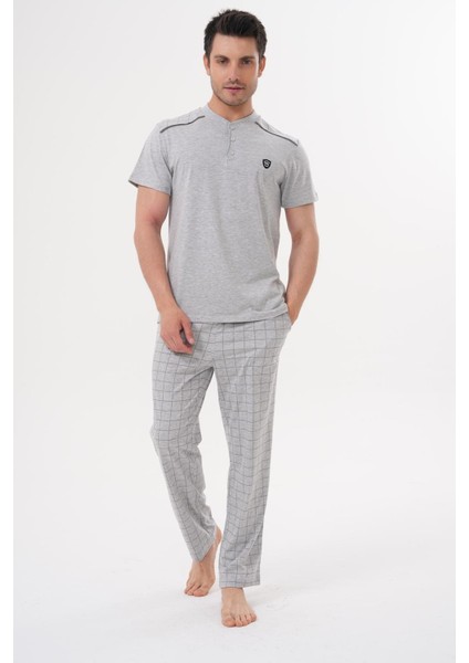 Mecit 2981 Gri Büyük Beden Kısa Kollu Erkek Pijama Takımı