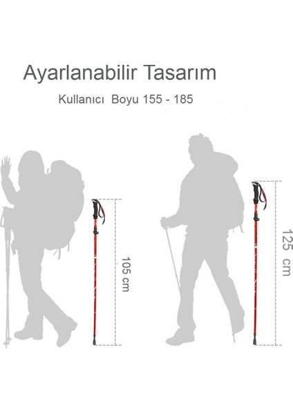 Ayarlanabilir Katlanabilir Trekking Baton 105- 125CM Dayanıklı Hafif