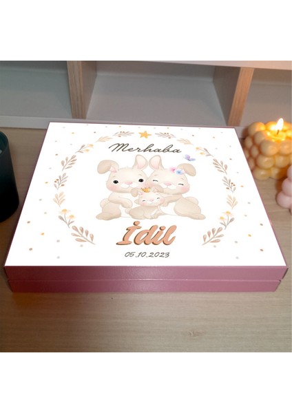 Pembe Kutu Kız Bebek Doğum Çikolatası Isme Özel