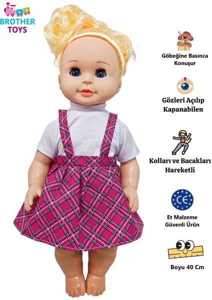 Göbeğine Basınca Konuşan Cam Gözlü Oyuncak Et Cansu Bebek Büyük Boy 40 Cm.