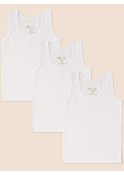 Kız Çocuk Organik Pamuklu Ribana Kroşatalı Atlet 3'lü Paket