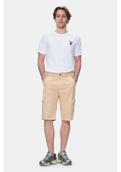 Blewın Camel Kargo Cepli Gabardin Nakışlı Standard Fit Erkek Şort