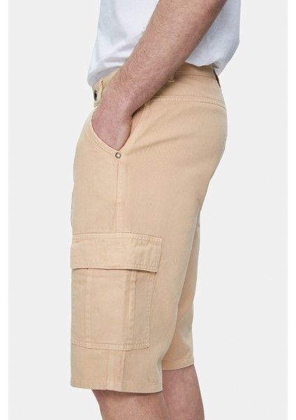 Blewın Camel Kargo Cepli Gabardin Nakışlı Standard Fit Erkek Şort