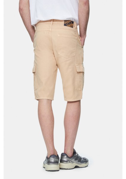 Blewın Camel Kargo Cepli Gabardin Nakışlı Standard Fit Erkek Şort