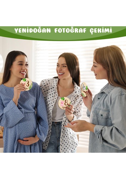 Bebek Aylık Anı Kartları Ahşap, Hediyelik Yenidoğan Doğum Konsept Fotoğrafı Anı Disk, 18 Adet, 10 cm modelleri