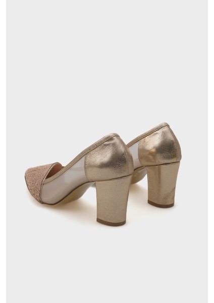 Nora Sivri Burunlu Fileli Taşlı Orta Topuk Kadın Ayakkabı