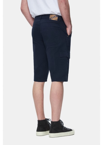 Blewın Lacivert Kargo Cepli Gabardin Nakışlı Standard Fit Erkek Şort