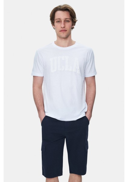 Blewın Lacivert Kargo Cepli Gabardin Nakışlı Standard Fit Erkek Şort