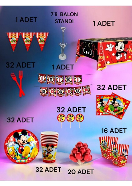 32 Kişilik Mickey Mouse Temalı 2xl Paket - Doğum Günü Parti ve Eğlenceli Etkinlikler