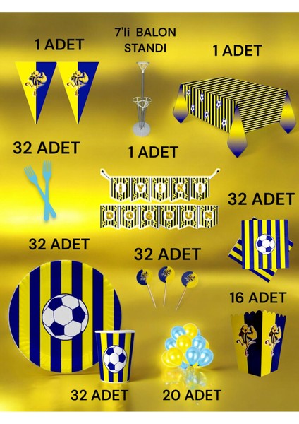 32 Kişilik Lacivert Sarı Taraftar 2xl Paket - Doğum Günü Parti ve Eğlenceli Etkinlikler