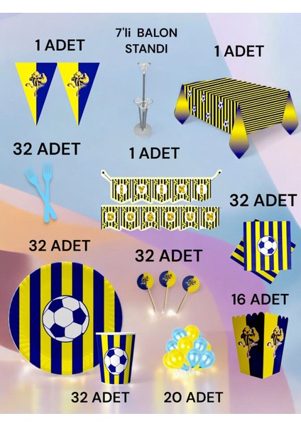 32 Kişilik Lacivert Sarı Taraftar 2xl Paket - Doğum Günü Parti ve Eğlenceli Etkinlikler fiyatları