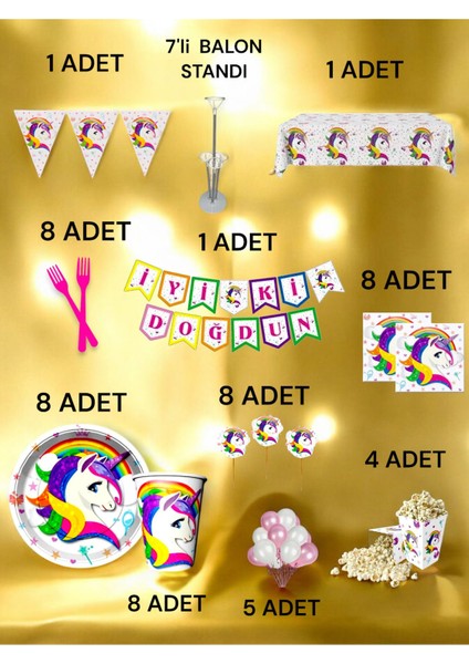8 Kişilik Unicorn Temalı 2xl Paket - Doğum Günü Parti ve Eğlenceli Etkinlikler fiyatları