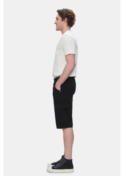 Blewın Siyah Kargo Cepli Gabardin Nakışlı Standard Fit Erkek Şort indirimleri