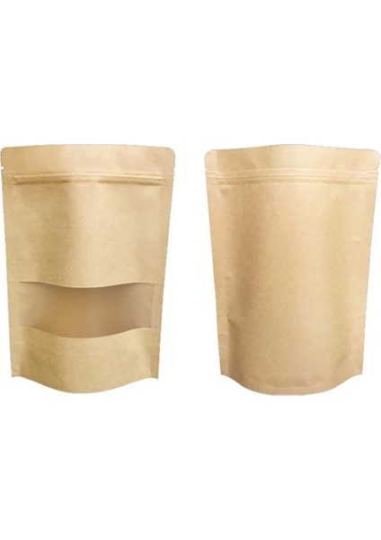 Menashop Metrashop Pencereli Kağıt Doypack (18X29) 50 Adet | Gıda ile Temasa Uygun | Kilitli Kolay Açma Kapama | Bariyerli | Kullanım: Kuruyemiş, Kahve, Baharat ve Mutfak Düzenleyici