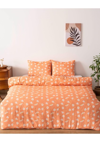 Menashop Turuncu Papatya Çift Kişilik Nevresim Takımı Pamuklu