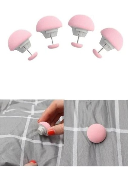 Menashop Home Yorgan Sabitleyici, Mantar Şekilli Aşınmaya Dayanıklı Yorgan Klipsi 4 Adet, Pembe