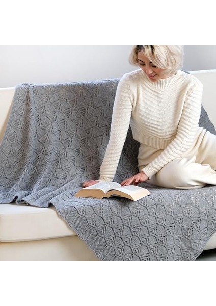 Menashop Tığ Işi Örgü Dekoratif Yatak Örtüsü, Zarif Koltuk Şalı, Oeko-Tex 100 Sertifikalı Emily (Gri, 130X170) fiyatları