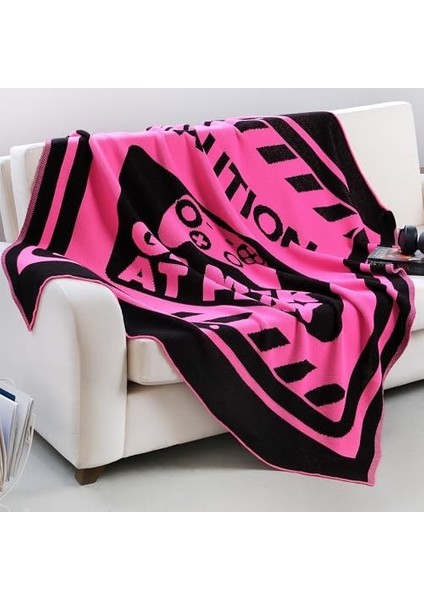 Menashop Metrashop Neon Gamer Örgü Battaniye 130 x 170 Cm, Yumuşak Akrilik Iplikten Yapılmış Konforlu Battaniye (Neon Fuşya)