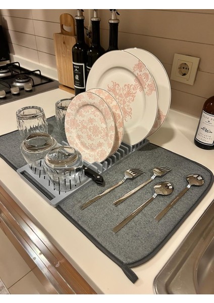 Menashop Mutfak Tezgah Mikrofiber Su Emici Bulaşıklık Matlı Bulaşık Dizme ve Kurutma Matı