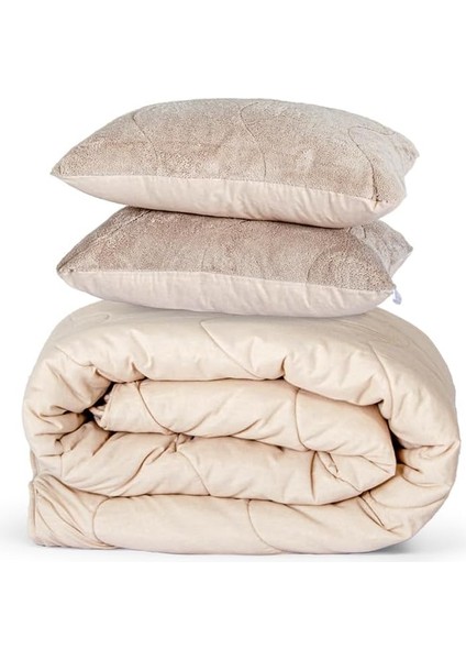 Menashop Home Bedding Welsoft Kapuçino Yorgan Seti Çift Kişilik (2ADET Silikon Yastık ve Kılıfları Hediye)