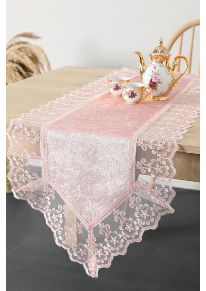 Menashop Fatih Güpürlü Kadife Runner - Pembe