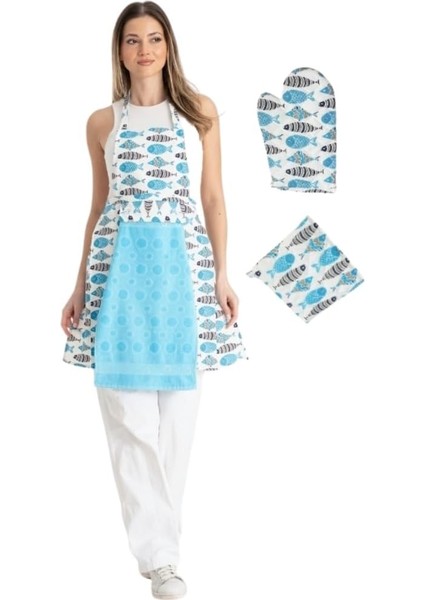 Menashop Havlulu Mutfak Önlüğü Seti Fırın Eldiveni ve Tutacak