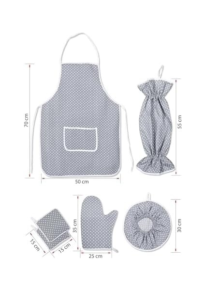 Menashop 6 Parça Mutfak Seti & Mutfak Önlüğü, Fırın Eldiveni, 2li Tutacak, Organizer Poşetlik, Demlematik Gri fiyatları