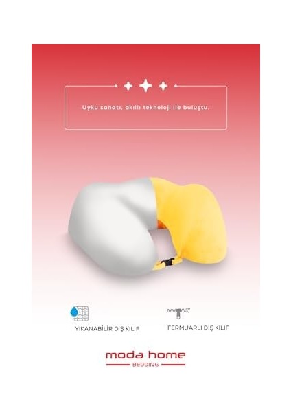 Menashop Metrashop Home Bedding Visco Ortopedik Seyahat Yastığı-Visco Yastık,çıkarılabilir Kılıf, Lüks Seyahat Yastığı Sarı