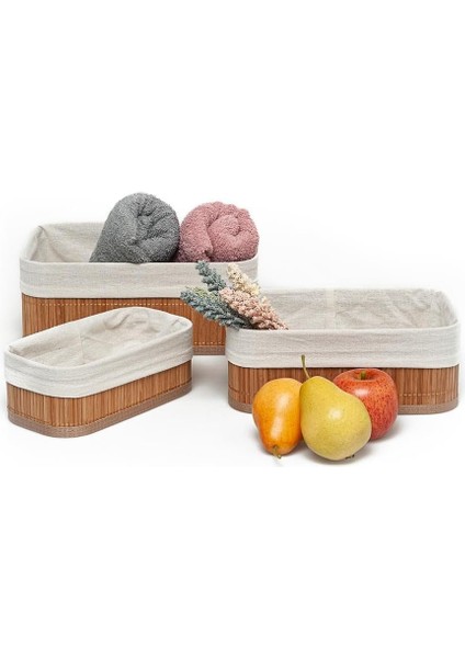 Menashop Home 3'lü Bambu Sepet Seti: Çok Amaçlı Ekmek Sepeti ve Banyo Mutfak Organizeri (Dikdörtgen) modelleri
