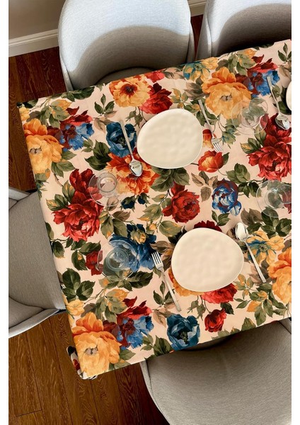 Menashop & Laurel Baskılı Yıkanabilir Masa Örtüsü Mutfak Bahçe Piknik Masa Örtüsü (140X140)