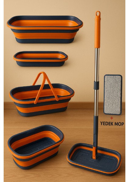 55 cm Katlanır Kovalı Kendinden Sıkmalı Lüks Mop 1 Adet Yedek Bez