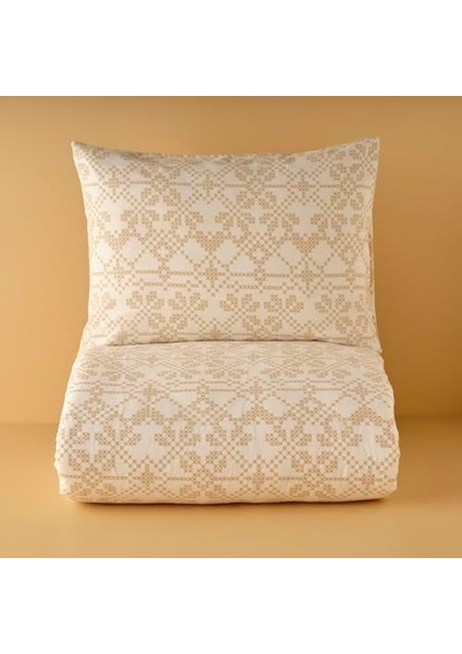 Menashop Metrashop Maıson Lilith Geometrik DESENLI%100 Pamuk Ranforce Nevresim Seti, Bej, Tek Kişilik (Nevresim: 160X220 cm / 1 Adet Yastık Kılıfı: 50X70 Cm)