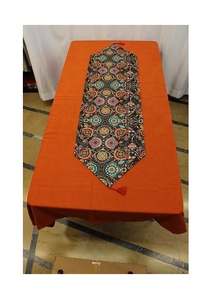 Menashop Renk Karışık Motif Desenli Siyah Arka Plan Dijital Baskılı Runner Amerikan Servis 40X150 cm modelleri