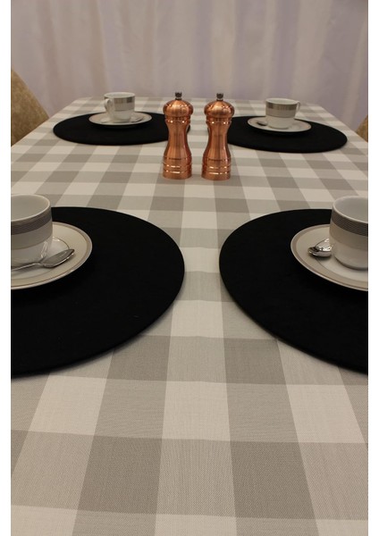 Menashop Gri Renk Kare Desenli Full Akrilik Dertsiz Dokuma Masa Örtüsü 150X220 cm