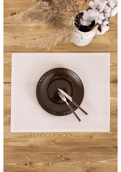 Menashop Düz Keten Otantik Amerikan Servis Setleri (Krem, 8)