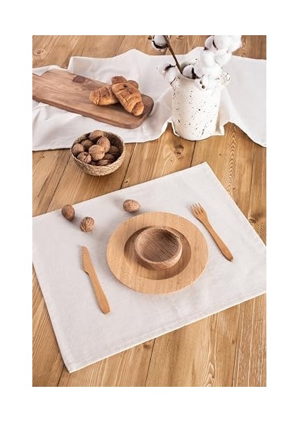 Menashop Düz Keten Otantik Amerikan Servis Setleri (Krem, 8) fiyatları