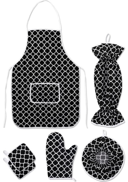 Menashop 6 Parça Mutfak Seti & Mutfak Önlüğü, Fırın Eldiveni, 2li Tutacak, Organizer Poşetlik, Demlematik Siyah