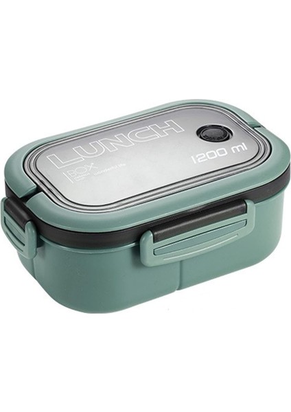 Menashop Metrashop 1200 ml 2 Katlı 6 Bölmeli Bpa'sız Pp Plastik Sefer Tası ve Beslenme Çantası - Hava Kilitli Bento Lunch Box, Çatal ve Kaşık Dahil (Yeşil)