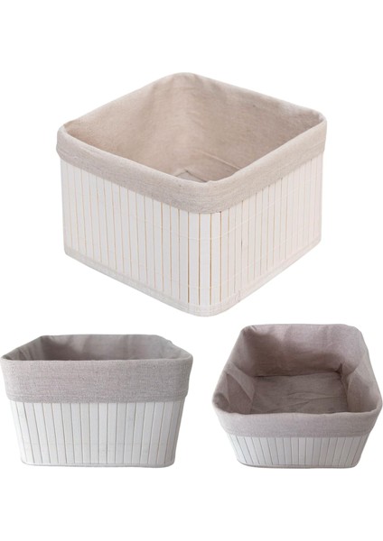 Menashop Bambu Çok Amaçlı Saklama Kutusu Düzenleyici Kare Organizer, Dekoratif Bambu Düzenleyici Beyaz (20X20X13CM)