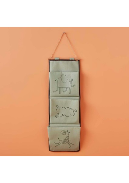Menashop Maıson Zoo Hayvan Baskılı%70 Polyester%30 Pamuk Askılı Organizer, Yeşil, 20X60 cm