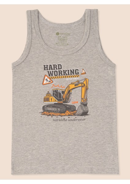 Erkek Çocuk Organik Pamuklu Likralı Atlet Hard Working 3'lü Paket